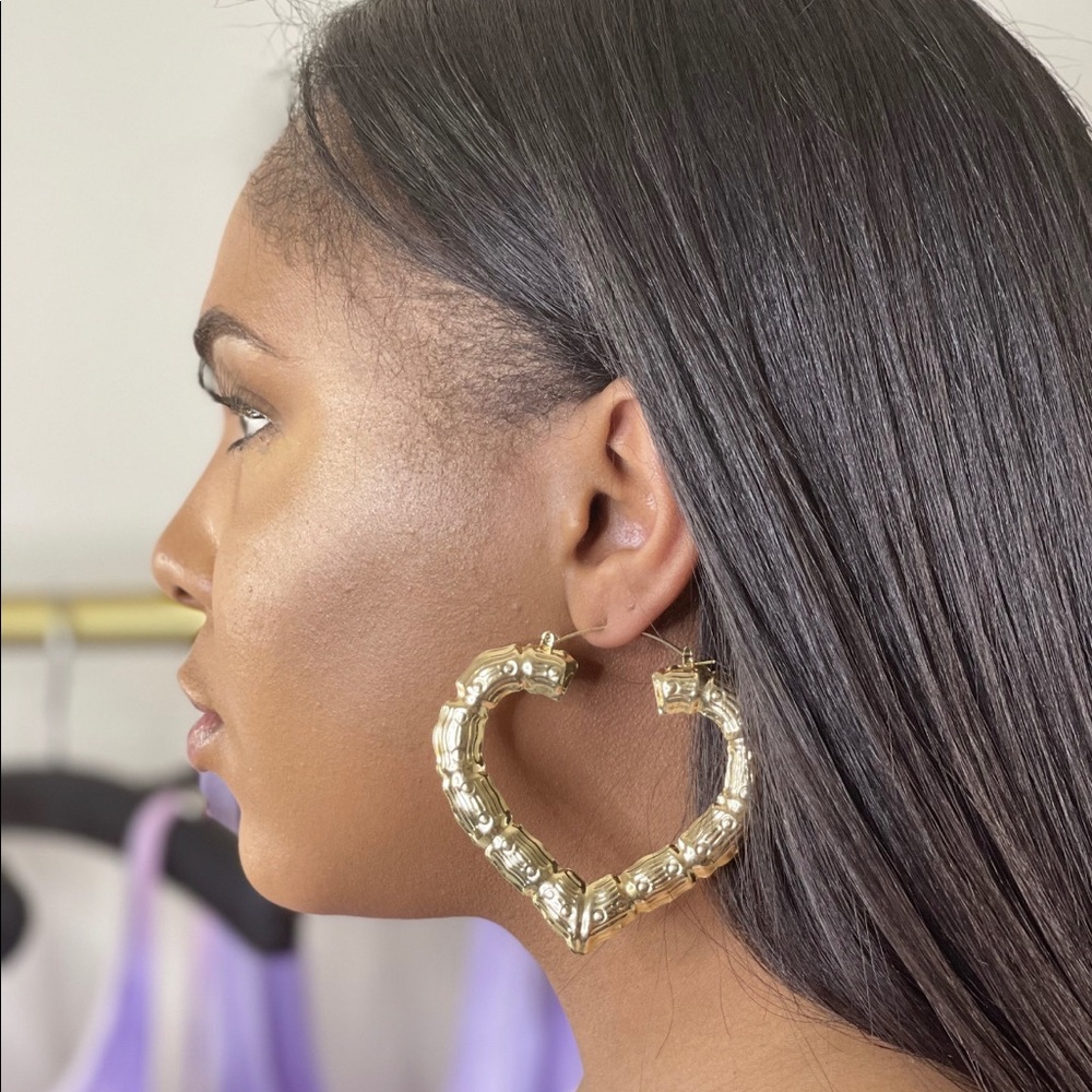 Bamboo Heart Gold Hoop
